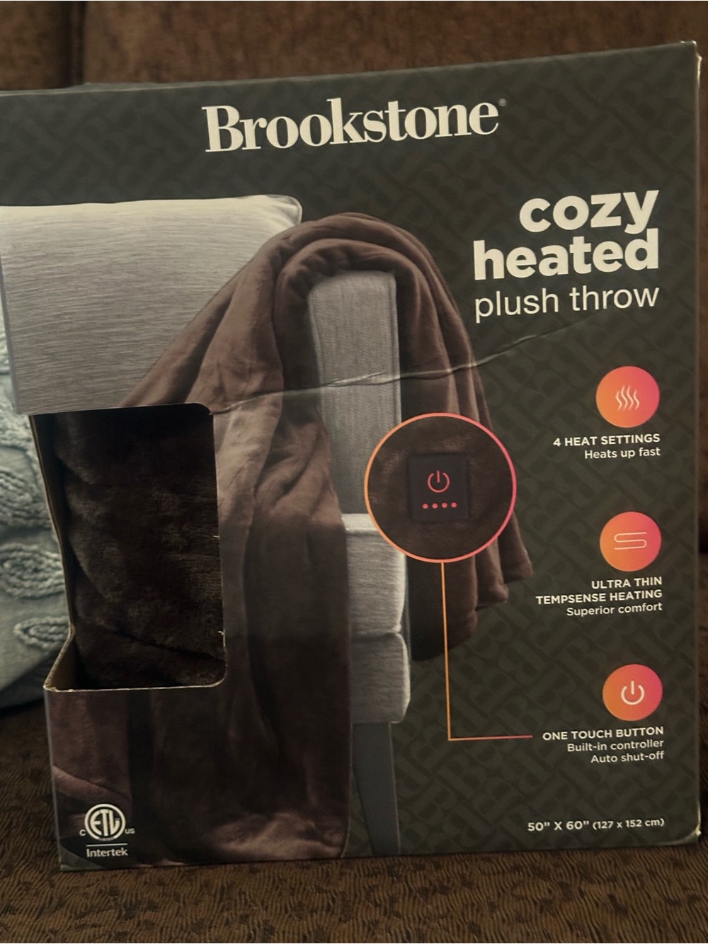 Brookstone Cozy Heated Plush Throw - Brown